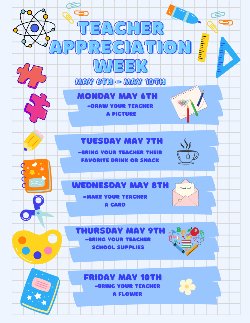 Teacher appreciation week calendar